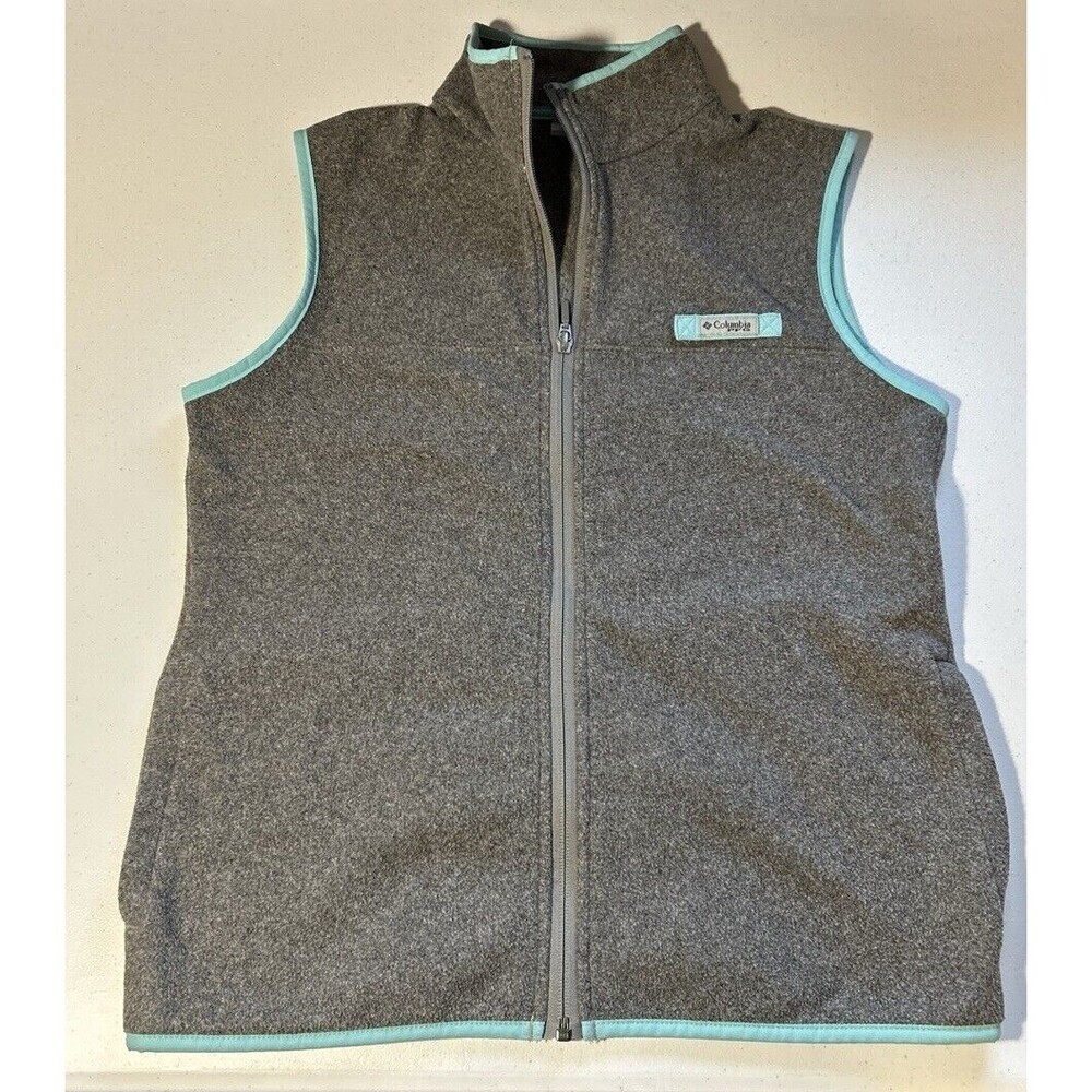 Columbia Women's Vest Sz S Fleece PFG Embroidered Gray w/ Turquoise Full Zip